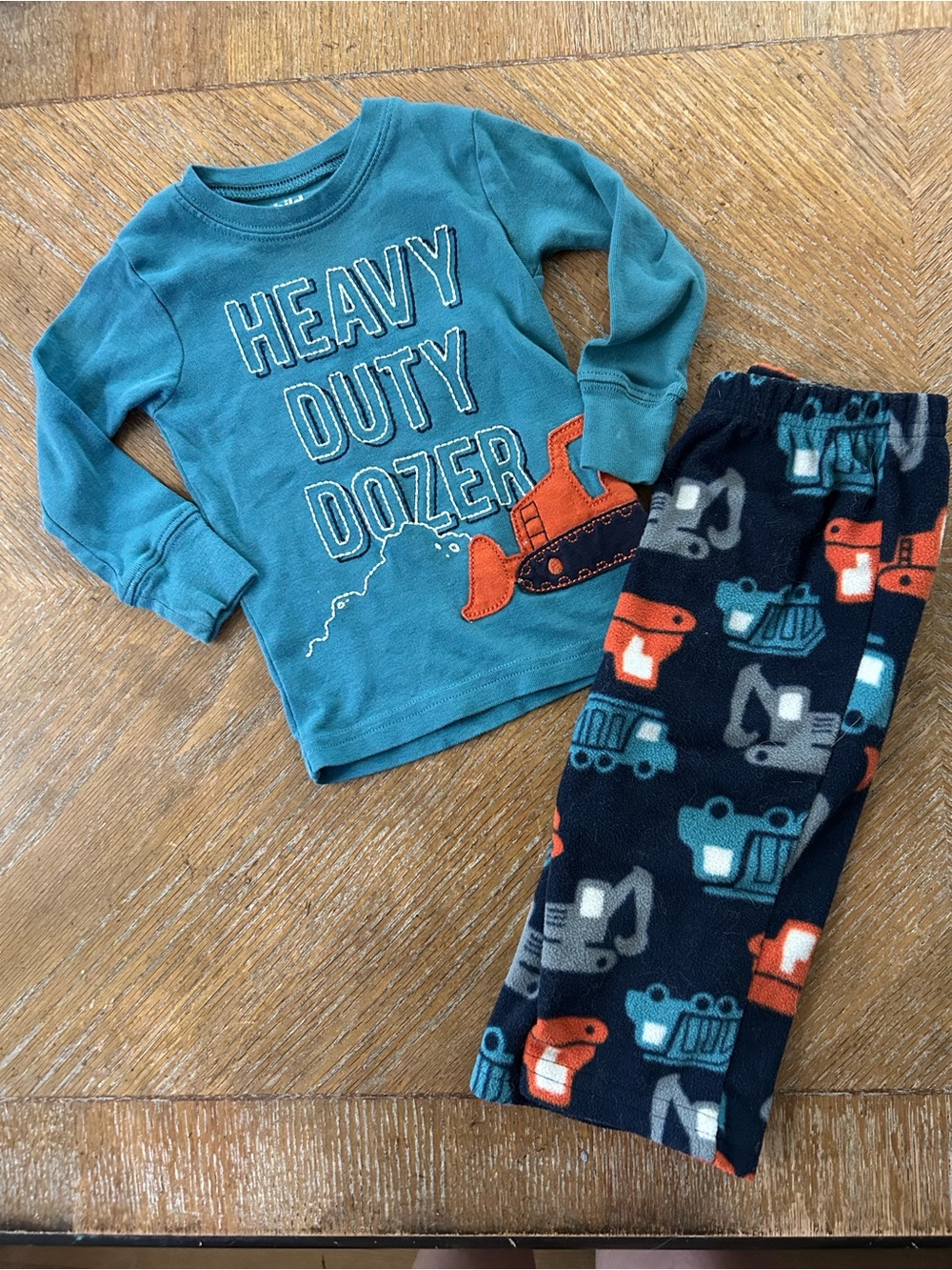 Kids Teal 'Heavy Duty Dozer' Pajama Set with Printed Pants 12m